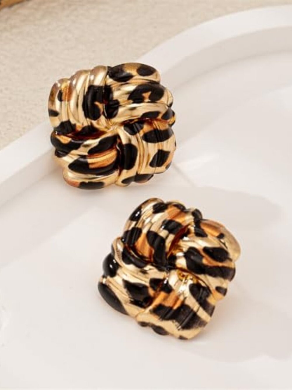 Retro‎ Geometric Rectangle Leopard Print Stud Earrings for Women